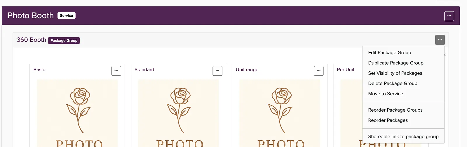 Package Manager with the package group menu open, showing Edit Package Group