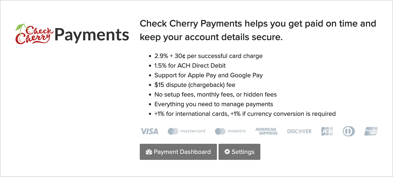 Check Cherry Payments connected in Payment Settings