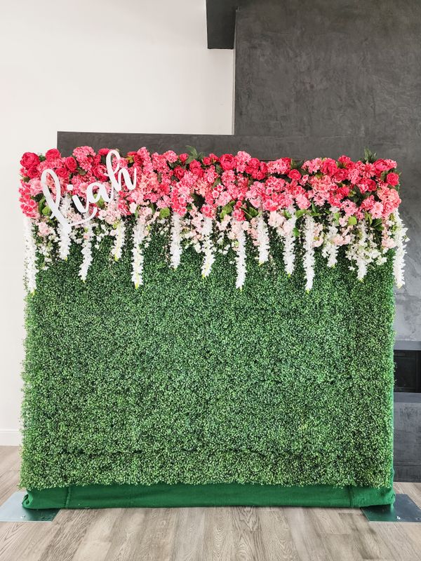 Pink Floral Topped Box hedge Wall