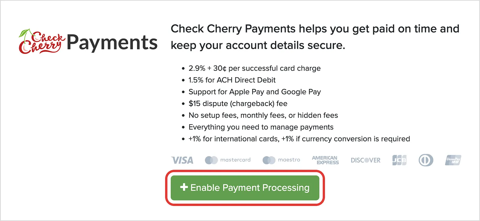 Enable Payment Processing button in Payment Settings