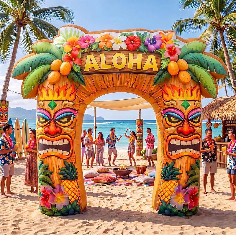 8ft Hawaiian Tiki Inflatable Arch with 5 LED Lights Summer Aloha Luau