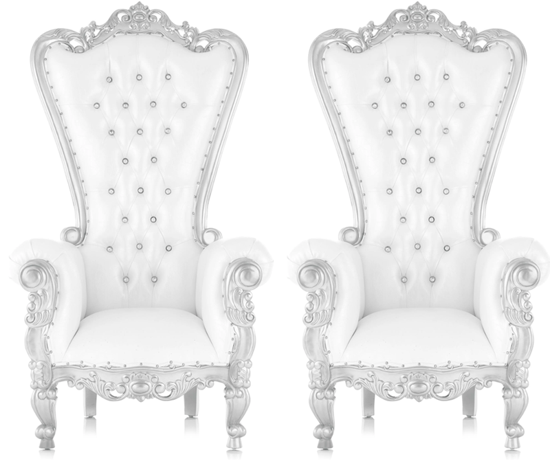 Two Silver Queen Throne Chairs  $400/day (save $50)