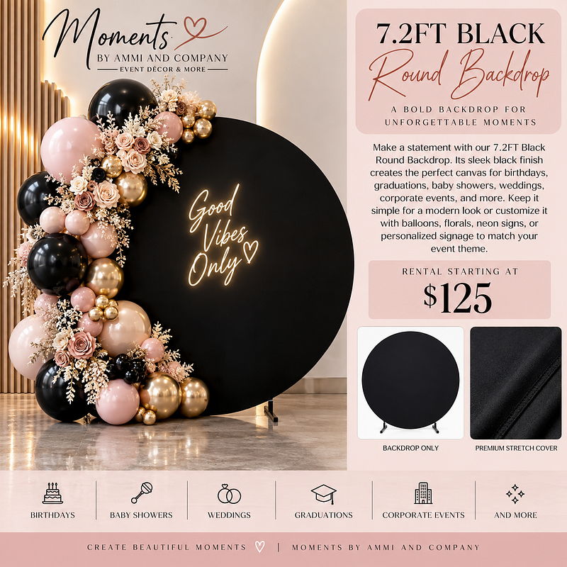 7.2ft Black Round Backdrop