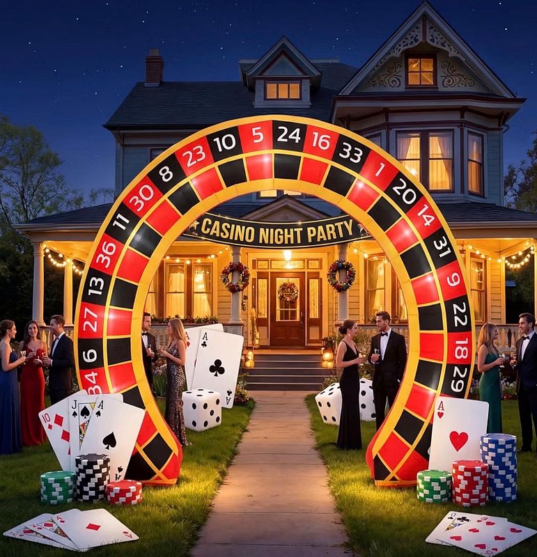10Ft Inflatable Roulette Archway Prop, Built‑in LED Light for Casino Party