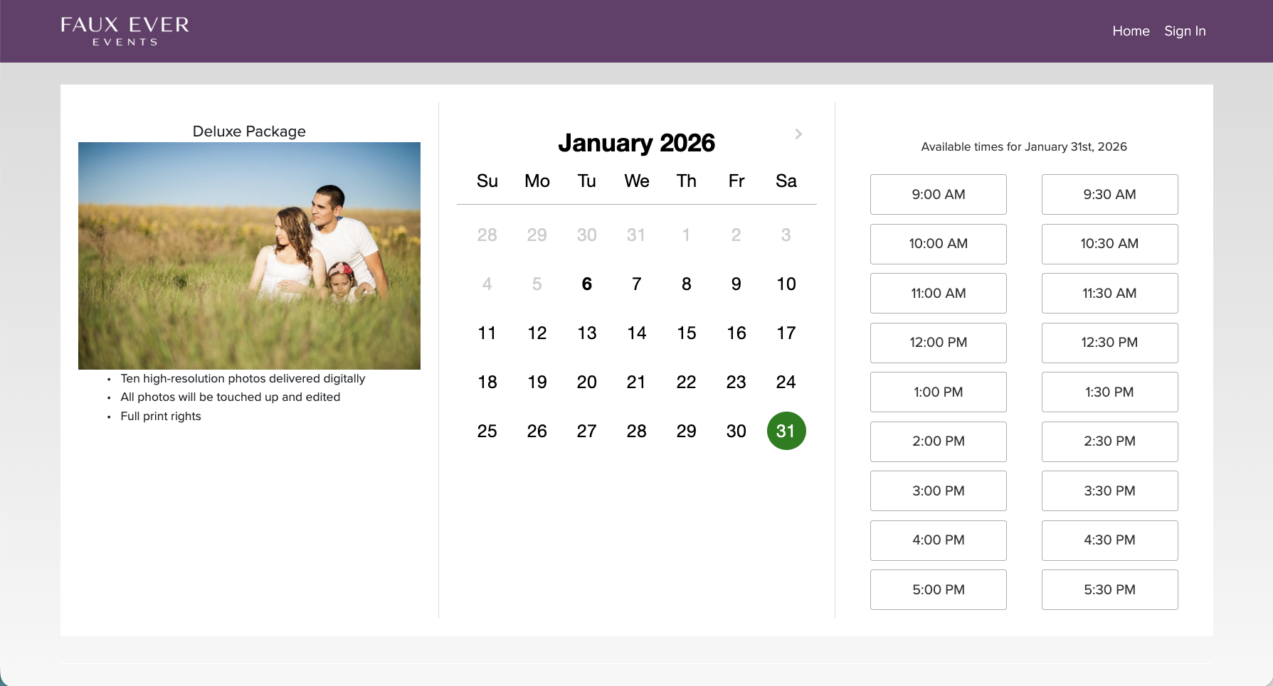 Date picker showing available booking dates
