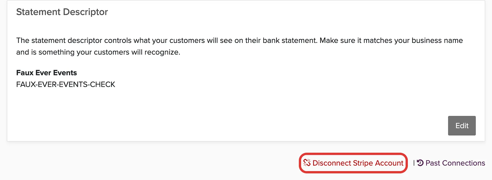 Disconnect Stripe Account link in Stripe settings