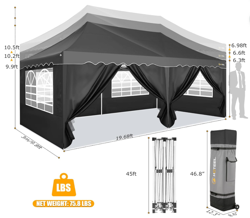 10' x 20' Black Festival Tent with white piping