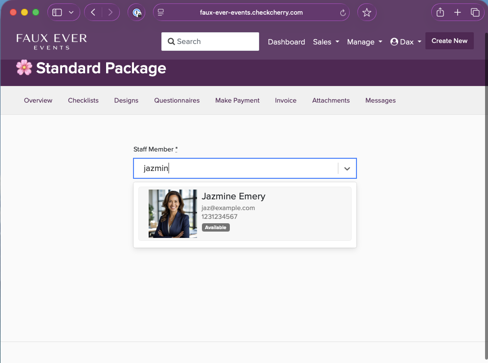 Staff scheduling screenshot