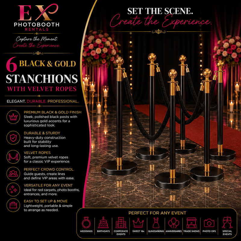 Stanchions (Black) with Rope & Carpet