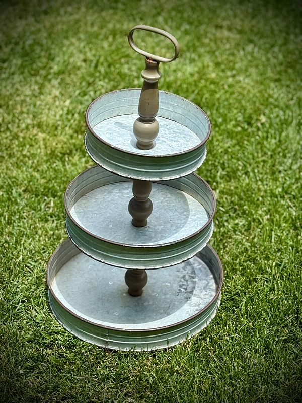 3 Tier ~ Dessert or Oyster ~ Stand in Rustic Silver Metal $25/day