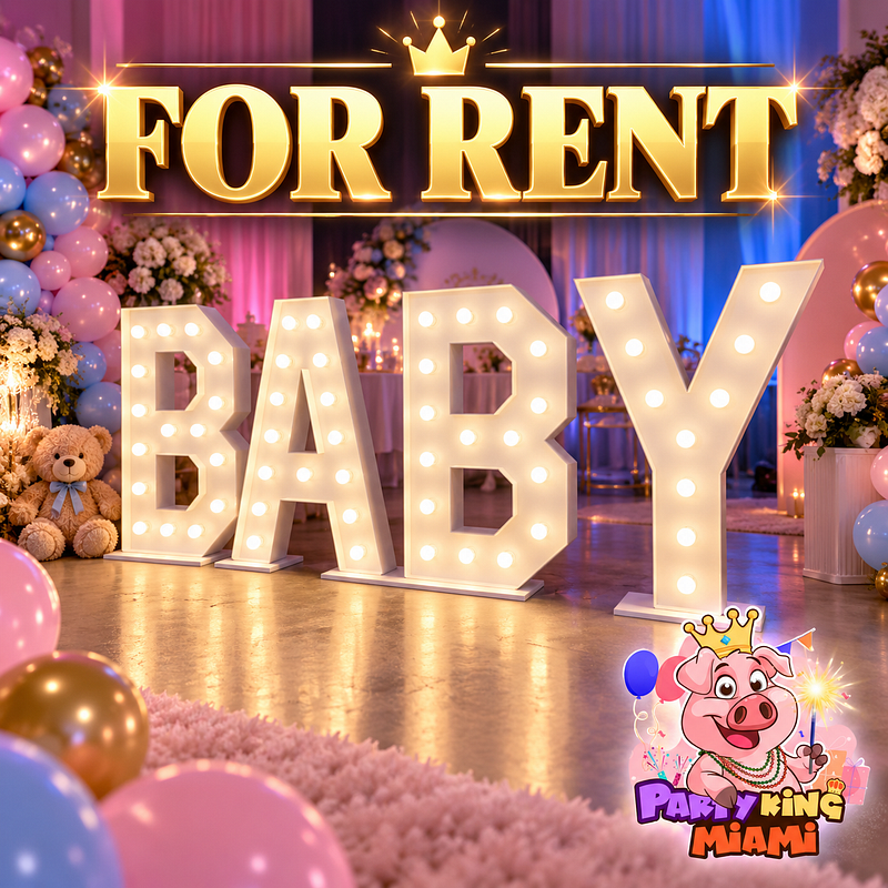 4-Foot Light-Up BABY Marquee Letters Rental for Baby Showers & Gender Reveals