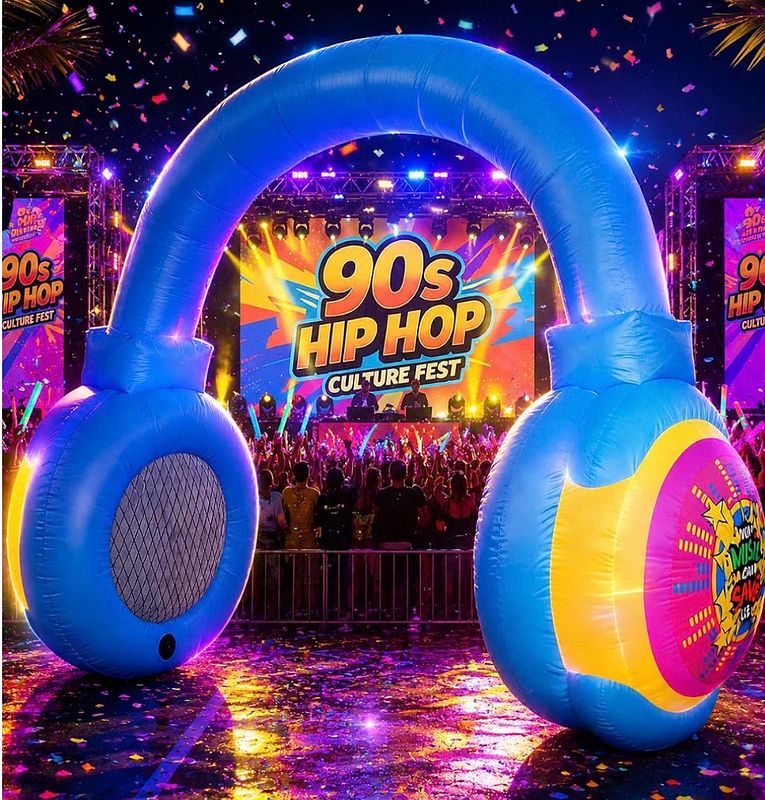 10FT Inflatable Headphones Archway LED Lights 80s 90s Party Decoration