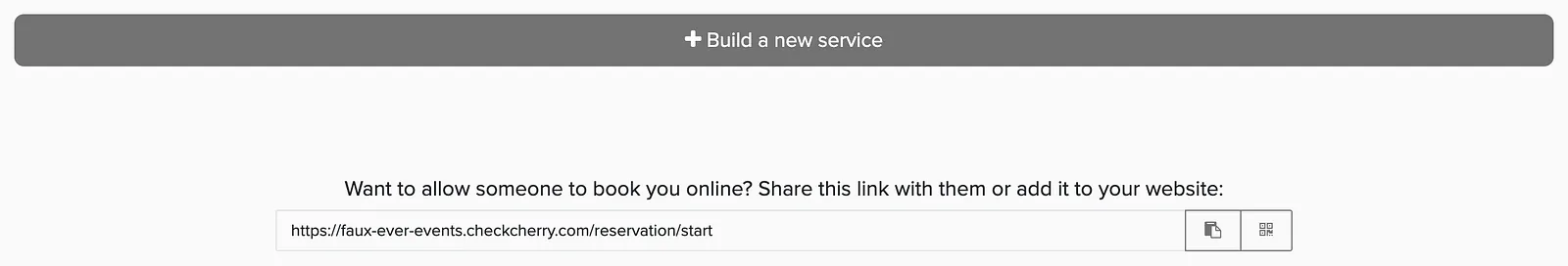 Booking page link with copy and QR code buttons at the bottom of the Package Manager