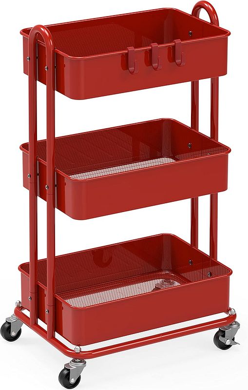 Red 3-Tier Metal Rolling Beverage Service Cart