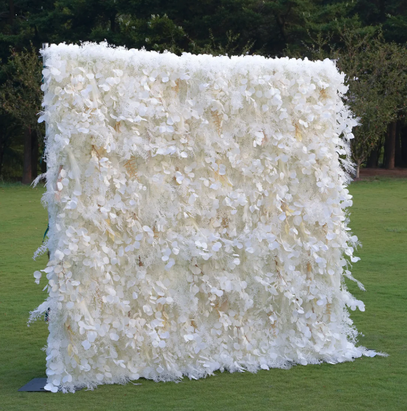 Luxury White Pampas 5D Flower Wall Rental 