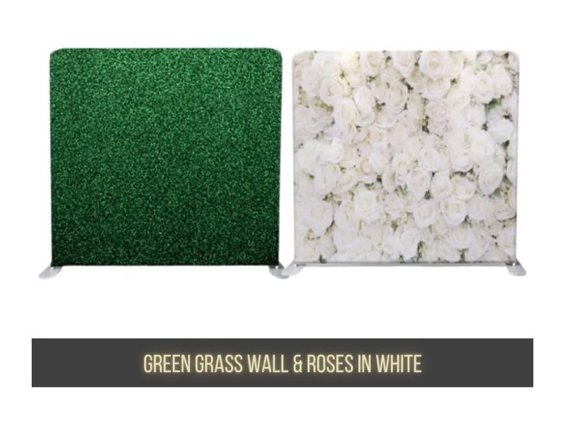 Green Grass Wall & Roses in White