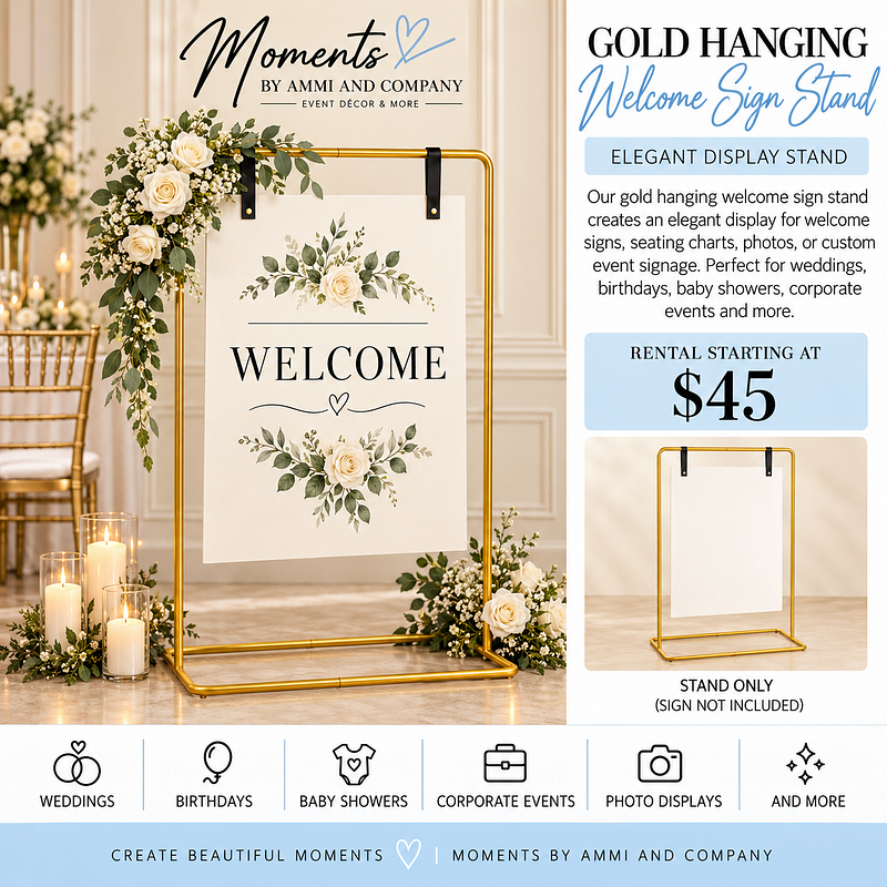 Gold Hanging Welcome Sign Stand