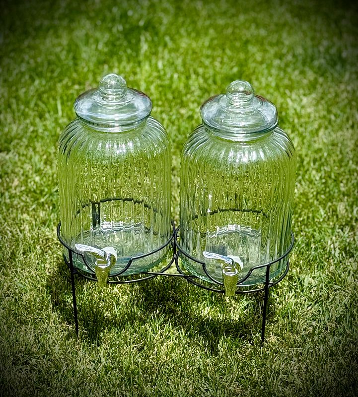 Double Glass Jar Beverage Dispenser with stand- 1.5 gallon