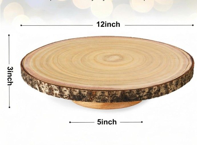 Rustic Bark-Edge Wood Cake Stand