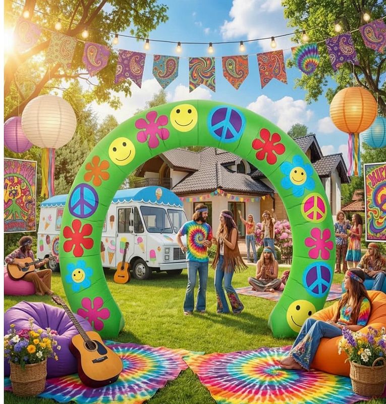 10 ft 60s Hippie Inflatable Archway with Built-in LED Lights