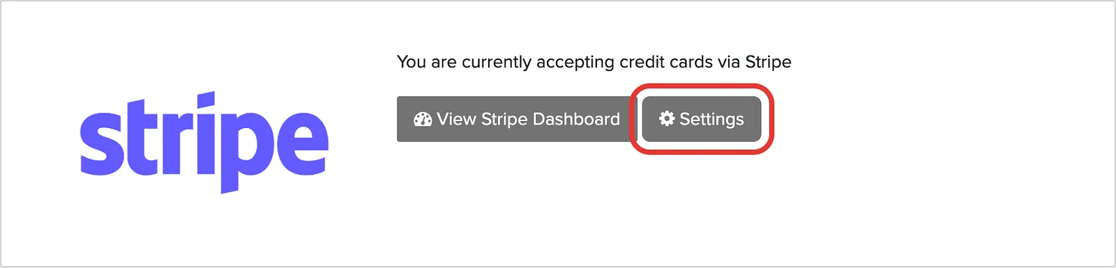 Settings button for a connected Stripe account