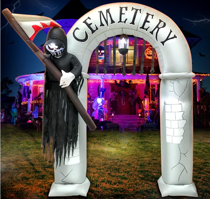 8FT Halloween Inflatables Cemetery Archway Decoration with Led Light 