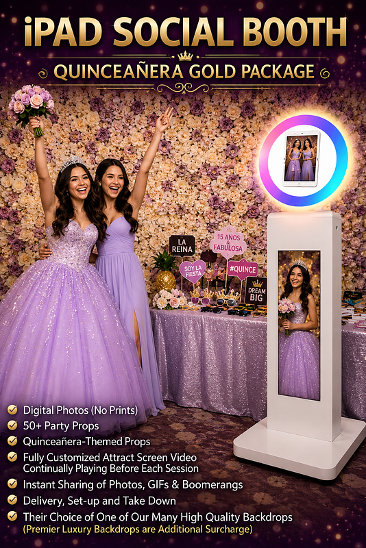 IPAD SOCIAL BOOTH QUINCEANERA GOLD PACKAGE